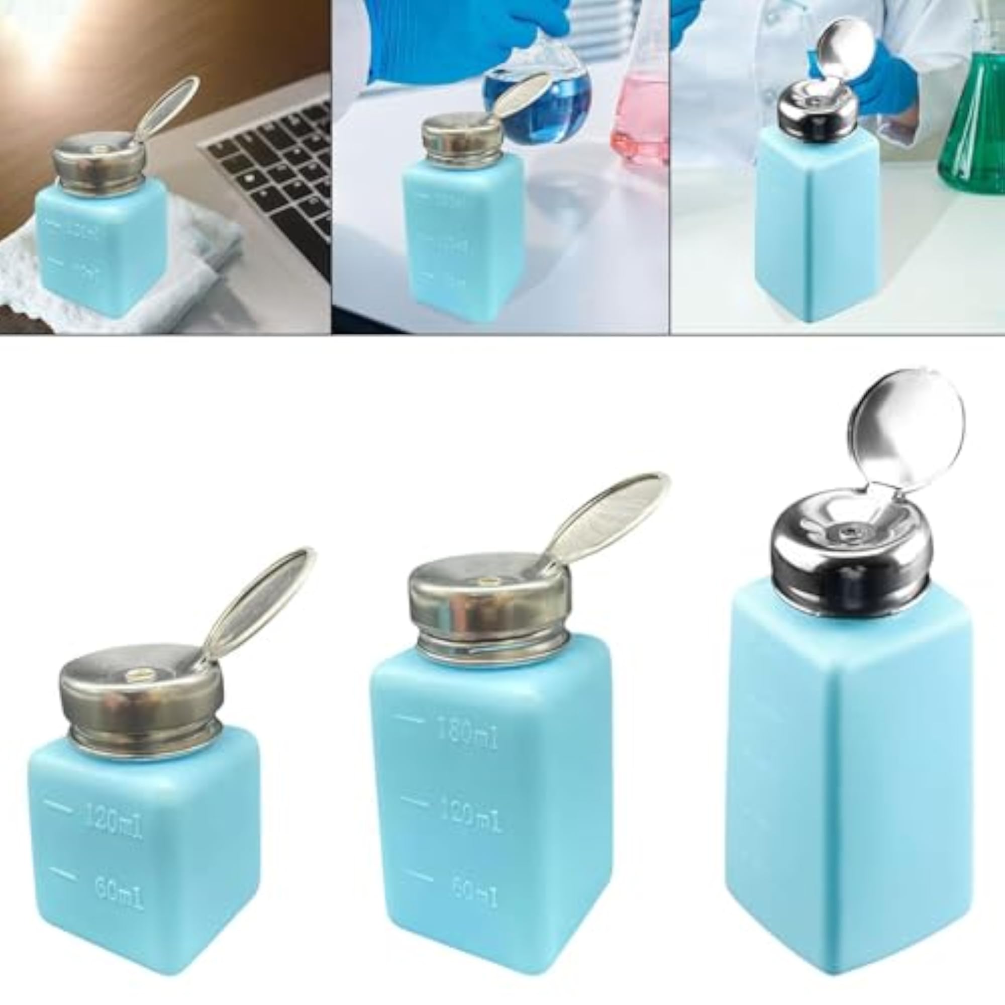 Push Down Liquid Dispenser Empty Pumping Bottle for Nail Polish Remover, Blue 120 ml