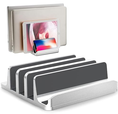 FLEVO Vertical Laptop Stand Holder - 3 Slot Adjustable Dock, Space-Saving Laptop Holder for Computer, Tablet, Phone