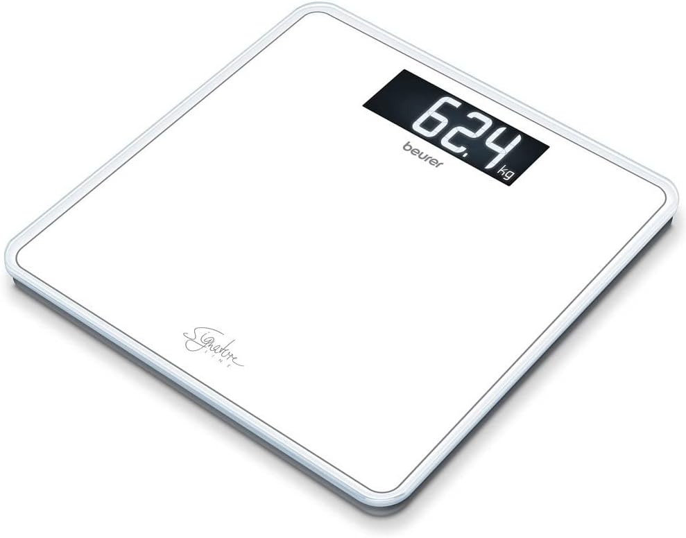 Beurer GS400 Signature Line Glass Bathroom Scale - White | Larger standing area | Made from safety glass for a robust and stylish finish | XL digital display | 200kg weight capacity