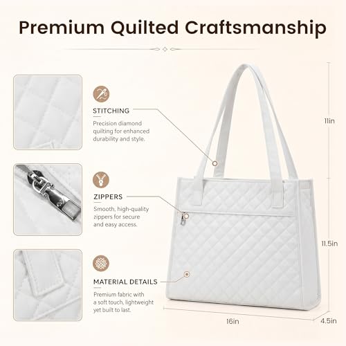 Image of Tote Bag for Women, Lightweight Quilted Puffer Tote Bag with Compartments, Spacious Work Shoulder Bag with Zipper for Travel