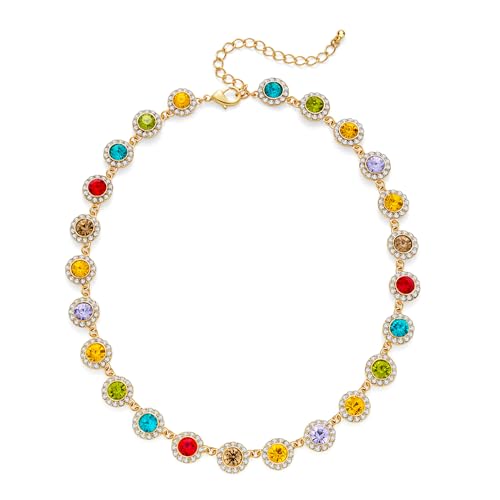 LILIE&WHITE Colorful Rhinestones Gold necklaces for women Trendy Chain Choker Necklaces Multicolor Gemstone Rainbow Necklace Bead Necklace Statement Neckalce Jewelry Gift