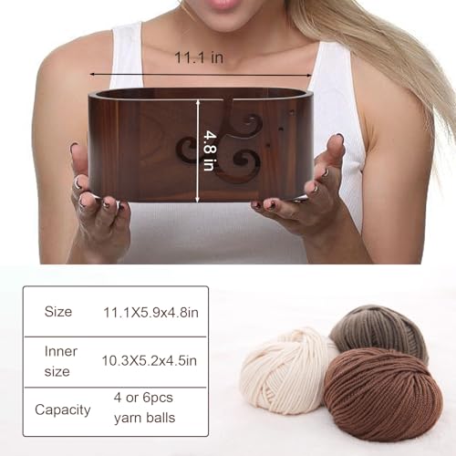 Image of Wooden Yarn Bowls For Crocheting, Large Size Handmade Storage Crochet Yarn Holder For Crocheting And Knitting Lovers (brown)