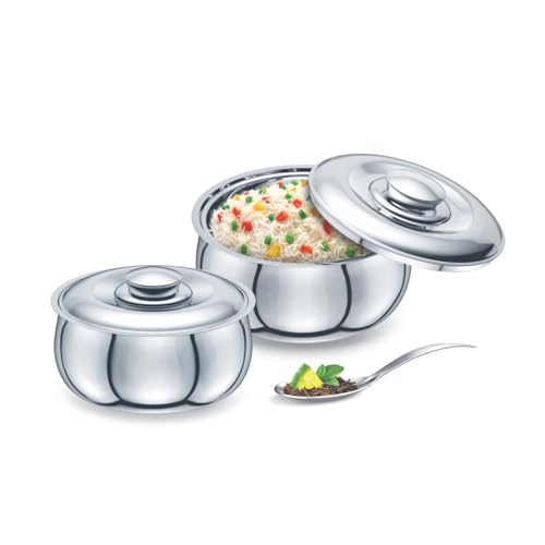 Image of Signoraware Hot Delight Stainless Steel Casseroles| Insulated Food Warmers| Easy to Clean| Retain Freshness For Hours| Odor-Free| Perfect for Gifting (1Ltr & 1.5Ltr| Set of 2| Steel)