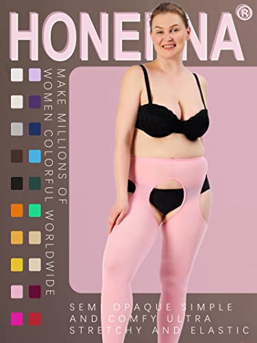 Image of HONENNA Plus Size Suspender Tights for Women, Semi Opaque Sexy Garter Belt Nylons Mock Thigh High stockings
