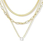 Collier de Choker en couches d'or pour les filles, 14K Vrai plaqué or CZ Collier pendentif croisé, collier de stratification de chaîne de serpent plat Dainty pour cadeau