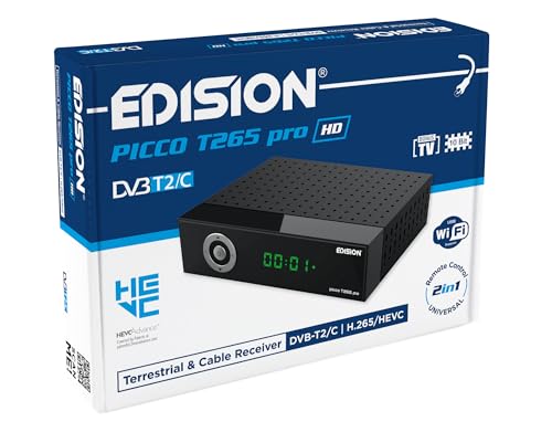 EDISION Picco T265 pro HD Terrestrischer & Kabel Receiver DVB-T2/C H.265 HEVC FTA Full HD, PVR, USB, HDMI, SCART, S/PDIF, IR-Auge, USB WiFi Support, Universal 2in1 Fernbedieung, 2in1 Netzteil
