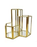 Nikita By Niki Pot à crayons hexagonal en verre doré - Accessoire bureau minimaliste avec base miroir et cadre en métal - Trois compartiments durables organiser votre bureau ou votre plan travail