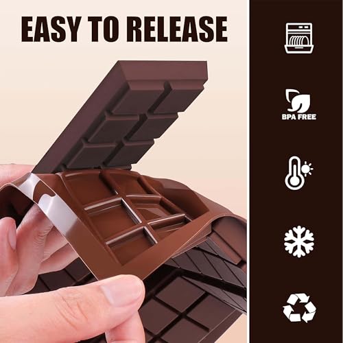 Image of MoldBerry Silicone Chocolate Bar Mould Combo - 6 Cavity Multi Design Chocolate Bar Mold + 9 Cavity Small Kunafa Bar Mold for Homemade Chocolates, Candy, Desserts & Baking (Pack 2)