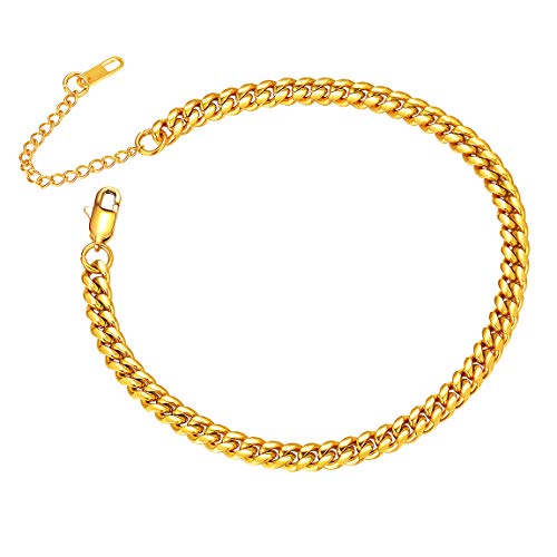 Chain Anklet 18K Gold Plated Cuban Link Ankle Bracelet 8.5inch+5CM