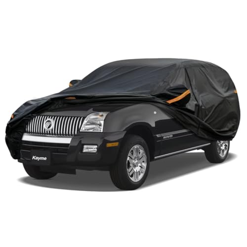 Kayme SUV Car Cover Fit for Mercury Mountaineer (1997-2010) Automobiles All Weather Waterproof, Outdoor Cover Sun Rain Protection, with Lock and Zippe