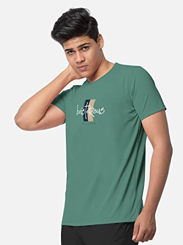 Image of BULLMER Black Trendy Typographic Printed Round Neck Half Sleeve Tshirt for Men