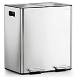 mVm Kitchen Bin,40L Dual Rubbish Bin,2 x 20L Stainless Steel Pedal Bin,Double Recycling Bin with Soft-Close Lids and Plastic Inner Buckets,Fingerprint Proof,Odour Seal,Large Capacity Trash Can