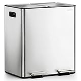 mVm Kitchen Bin,40L Dual Rubbish Bin,2 x 20L Stainless Steel Pedal Bin,Double Recycling Bin with Soft-Close Lids and Plastic Inner Buckets,Fingerprint Proof,Odour Seal,Large Capacity Trash Can
