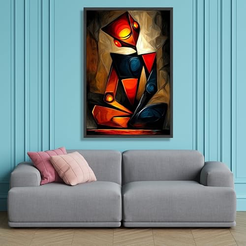 Tableau abstrait cubiste sur toile géométrique colorée d'art contemporain 30x40cm - 3