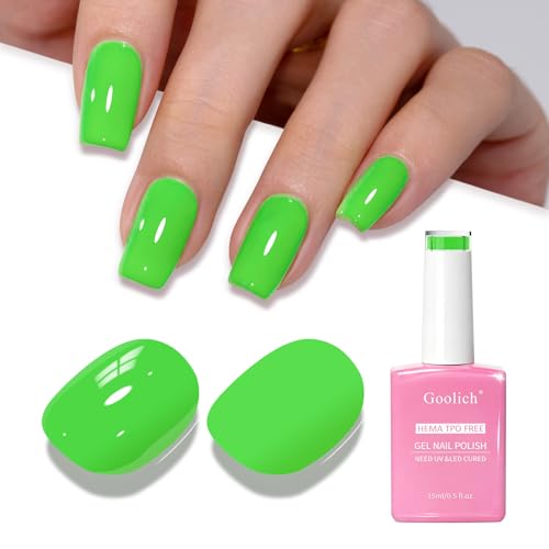 Image of Goolich Neon Gel Polish, 0.5 Fl Oz HEMA & TPO Free Bright Lime Green Gel Nail Polish Soak off U V LED Spring Summer Nail Design Manicure Salon for Women Girl