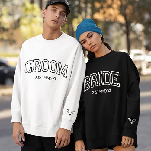 GODMERCH Personalized Embroidered Bride Sweatshirt - Mrs Sweatshirt, Wedding Gifts for Bride, Engagement Hoodie, Engaged Bride Groom Gift, Bride Gifts, Bridal Shower Gifts, Bachelorette Party Gifts3