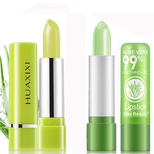Aloe Vera Lip Balm Moisturizing Lip Plumper Temperature Color Change Lipstick Long Lasting Aloe Vera Lipstick Set 2 pack (Discoloration)