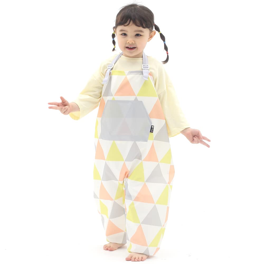 Kids Art Smock Dungaree Style, Lightweight Waterproof Painting Apron with Adjustable String, Quick-Dry Messy Play Overall for Boys Girls School Crafts, Lime Triangle (43-XL)