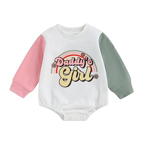 MoZiKQin Baby Girl Bubble Romper Newborn Daddys Girl Block Short Sleeve Onesie Jumpsuit Fathers Day Outfit Cute Clothes