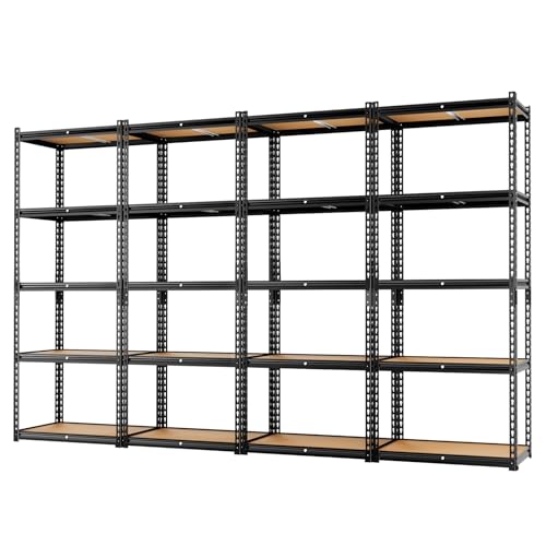 Image of LEVELEVE 5-Tier Storage Shelving Unit, Metal, for Garage, Kitchen, Laundry Room, Adjustable, 35 inch L x 16 inch W x 73 inch H, Rectangular, 4 Pack
