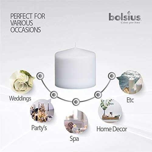 Bolsius 4 White Pillar Candles - 4X4 Inches - Individually Wrapped -Premium European Quality - 44+ Hours Burn Time - Dripless & Smokeless Smooth Flame - Unscented Dinner, Wedding & Party Candles #TOP7