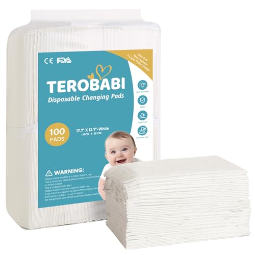 Image of Disposable Changing Pads for Baby, 100 Pack 17.5"x13.5" Ultra Absorbency Diaper Changing Pad Liners, Baby Breathable Disposable Underpads Bed Pad Incontinence Pads, Leak-Proof Portable Baby Pads,White