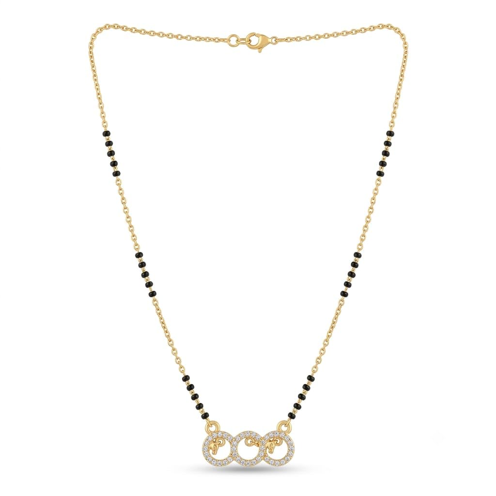 Gold Plated Mangalsutra Necklace with Triple Circle CZ Pendant Black Beads Chain for Women-image-14