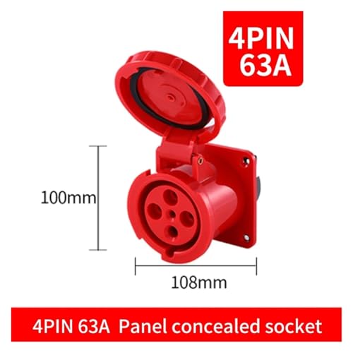 Conector industrial hembra de 4 pines 63A 415V estanco IP67 para paneles 3
