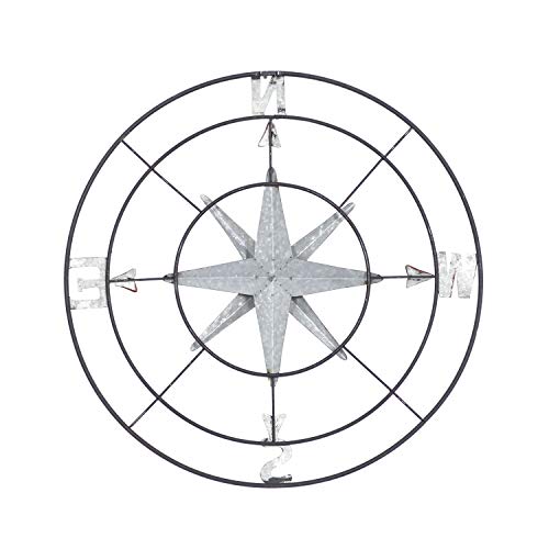 Deco 79 Metal Compass Indoor Outdoor Wall Decor With Distressed Copper Like Finish, 32" X 2" X 32", Gray #TOP5