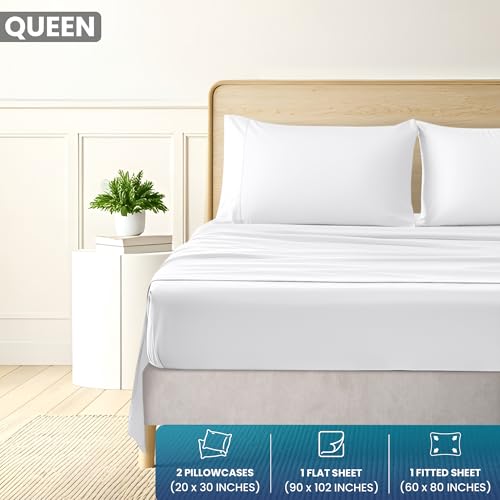Image of Utopia Bedding Queen Size 4 Piece Sheet Set - Brushed Microfiber - Soft Bed Sheets for Queen Size Bed Set - Includes 1 Fitted, 1 Flat, & 2 Pillow Cases - Deep Pocket (White) (Pack of 2)