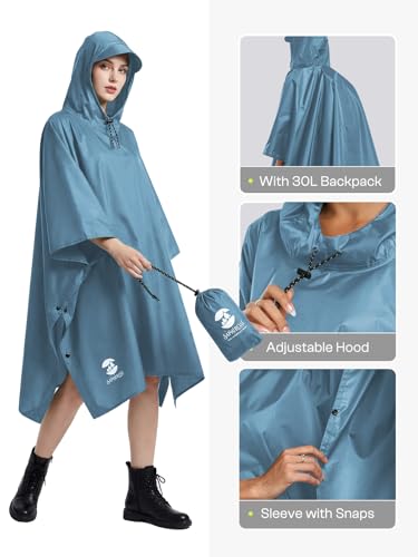 Image of SaphiRose Hooded Rain Poncho Waterproof Raincoat Jacket for Men Women Adults