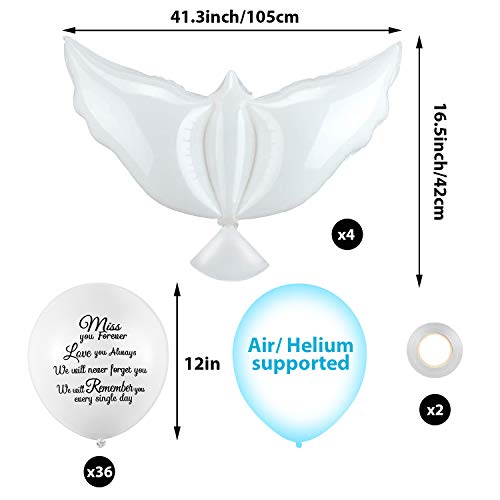Image of Skylety 36 Pcs Memorial Balloons to Release with Dove Balloon, White | Helium, Remembrance for Heavenly Birthday, Memorial Services, Release in Sky Ceremony, Forever in Hearts Messages