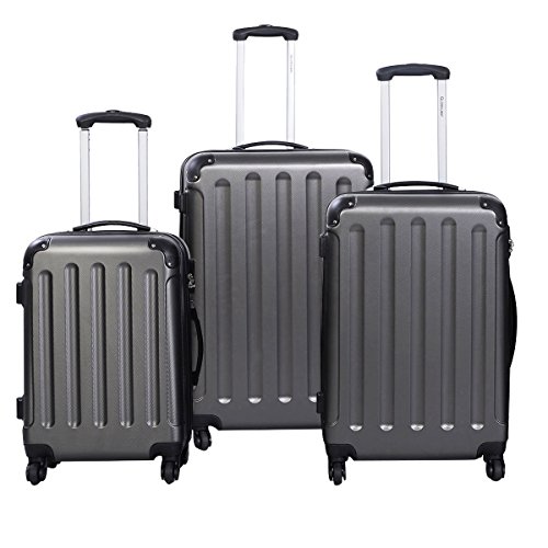 Goplus 3Pcs Luggage Set, Hardside Travel Rolling Suitcase, 20/24/28 Rolling Luggage Upright, Hardshell Spinner Luggage Set with Telescoping Handle, Coded Lock Travel Trolley Case (Gray)