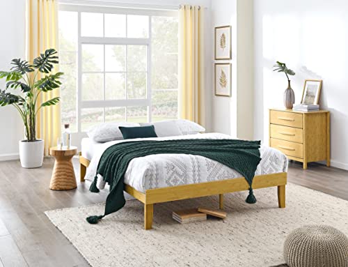 Bikahom Dallas Mid-Century Modern Queen Size Bed Frame, 14 Inch Solid Bamboo Foundation Platform Bed With Under Bed Storage Space, Wood Slat Support, No Box Spring Needed, Easy Assembly, Honey, Queen #TOP7