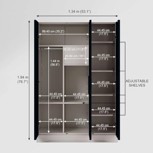 Image of Interio by Godrej Almirah Slimline 3-Door Steel Almirah, Cupboard for Clothes (Pacific Blue), 1-Year Warranty, 7 Shelves, 1 Locker, Star Design Mirror