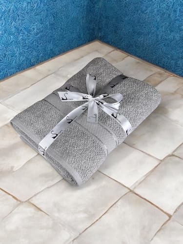 Image of SENSES By Riba Cotton Towels for Bath 550 GSM - Silver Grey, 1 Pc | Super Soft, Large Size, Absorbent, Lightweight, Antimicrobial, Low Linting