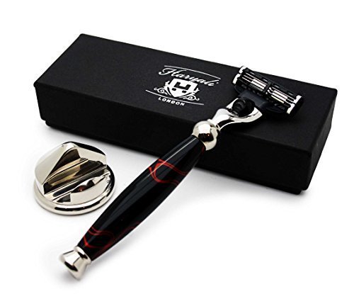 Haryali London 3 Edge Shaving Razor With Cone Shaped Razor Stand Beard and Mustache Shaving Kit Perfect Set For Men