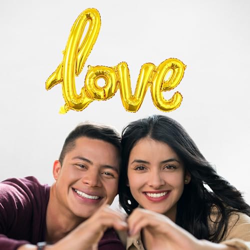 Image of Love Banner Gold for Birthday Wedding Home Boys Girls Men Women Foil Balloon Decoration Decor Celebration Golden