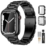 Lerobo Compatibile con cinturino Apple Watch da 42 mm, 44 mm, 45 mm, 49 mm, 41 mm, 40 mm, 38 mm, cinturino in acciaio inox per iWtach con 2 custodie protettive per schermo serie Ultra 9, 8, 7, 6, 5, 4