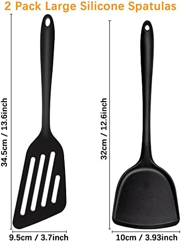 Silicone Slotted Spatula, Heat Resistant Silicone Wok Spatula and Slotted Spatula for Cooking, BPA Free Large Spatula Kitchen Turner for Non Stick Pan, Black Silicone Utensils for Flipping Fish Eggs