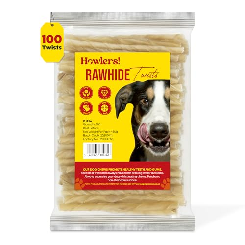 Howlers Natural Rawhide Twists Dog Treats 13 cm Pack of 100