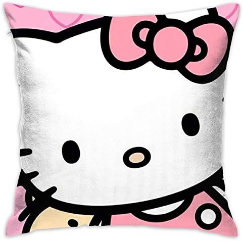 Meirdre Pillowcase Hello Kitty Pink Heart Decorative Throw Pillow Covers Cushion Cover for Home Sofa 18 X 18 Inch