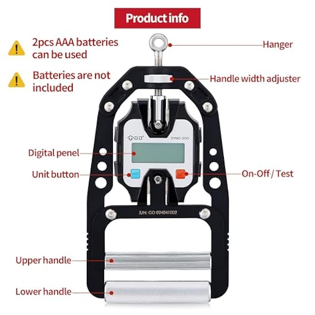 (NEW) GD DYNO-200 Digital Hand Dynamometer Grip Strength Measurement Electronic Hand Grip Strength Tester Grip Strengthener Hand Exerciser 440 Lbs (200 Kgs)