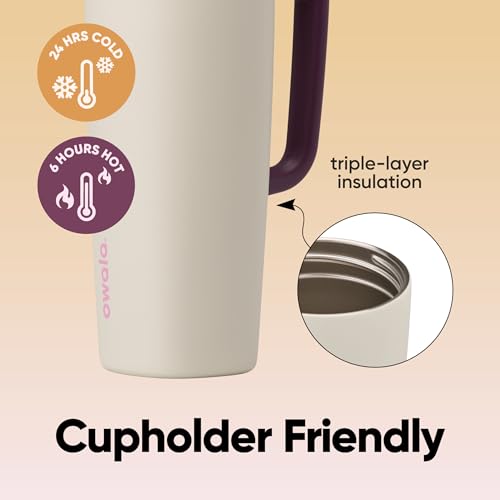 Image of Owala SmoothSip Slider Stainless Steel Insulated Travel Mug, 100% Leak Proof, For Hot and Cold Drinks, Travel Friendly with Sliding Lock Lid, 24 oz, BPA Free, Leak Proof, Pink /Tan (Daybreak)