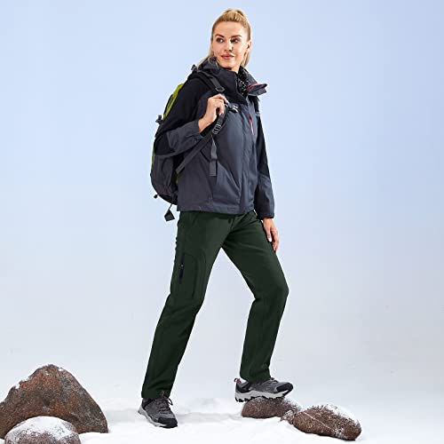 Women's Snow Hiking Ski Waterproof Fleece Lined Outdoor Cargo Pants Softshell Winter Warm Pants With Zipper Pockets,H4409,Army,28 #TOP2