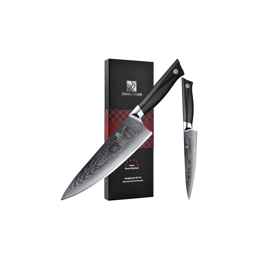 8C-Pro-Damascus-Kitchen-Knife-Set-2pc8-Chef-Knife-and-55-Utility-KnifeHigh-Carbon-Stainless-Steel5-Star-SharpnessBlack-Ergonomic-G10-HandleLoves-Gift-Box 8C Pro Damascus Kitchen Knife Set 2pc,8" Chef Knife and 5.5" Utility Knife,High Carbon Stainless Steel,5-Star Sharpness,Black Ergonomic G10 Handle,Love's Gift Box