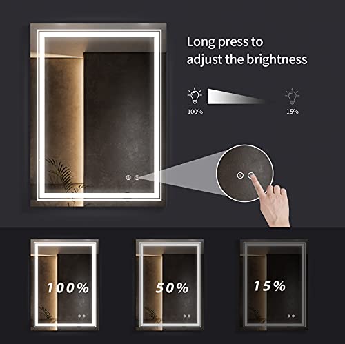 Fralimk Bathroom Led Mirror 24" X 32" Frameless Wall Mounted Vanity Mirror With Dimmable Lights Anti-Fog Makeup Mirror, Horizontally/Vertically Hanging #TOP3