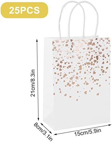 SDYGDB Paper Bags 25Pcs Gift Bags Kraft Paper Bags with Handles Party Favor Bags with Gold Star/Gold Heart Decoration Sweets Candy Bags 15x21x8 cm Party Bags for Christmas Birthday Wedding Celebration