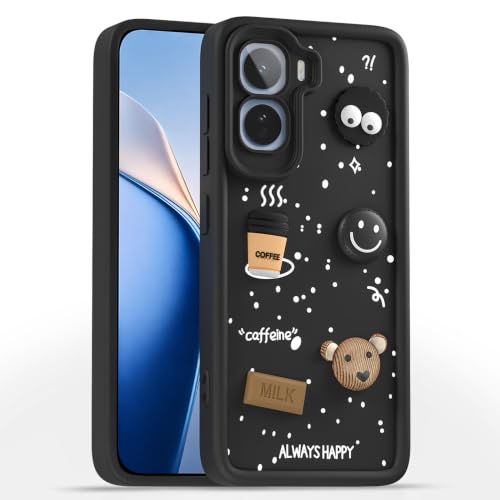 Image of Pikkme Back Cover for Vivo T5 Pro 5G | 3D Bear Silicone Cute & Fun Coffee Cartoon | Full Body Protection Bumper Case (Black)