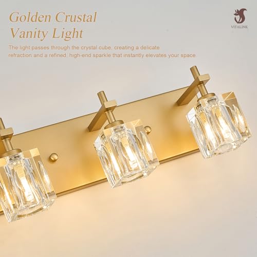 Image of VitaLink 6-Light Crystal Vanity Light, 35.4 inch Long Gold Bathroom Wall Light Over Mirror Crystal Wall Light Fixtures for Bathroom